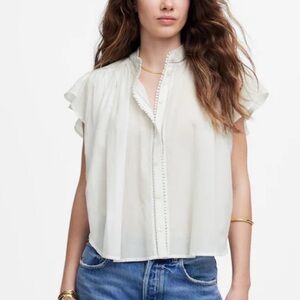 Madewell Women’s Shirred Lace-Trim Top Size Medium